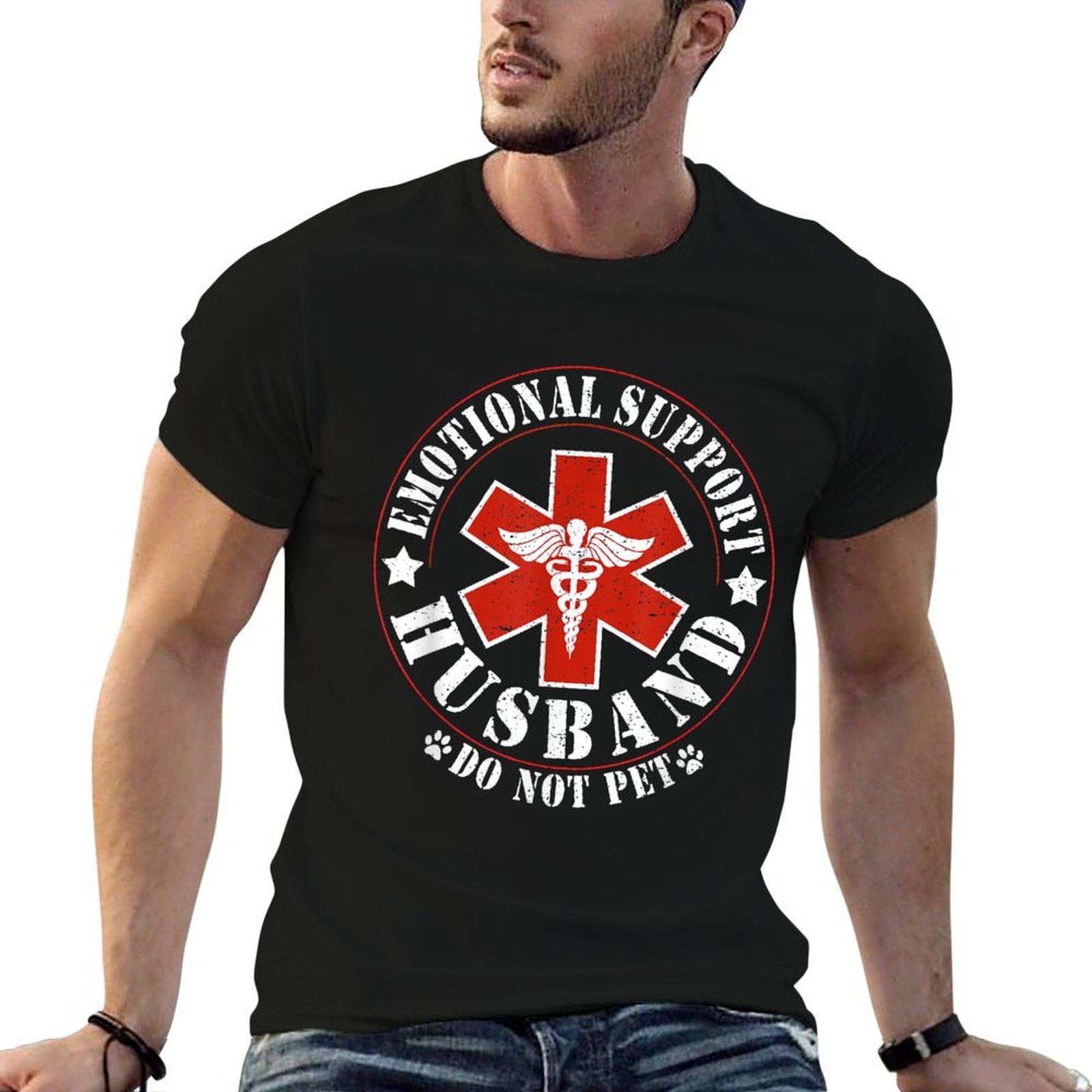 Emotional Support Husband Do Not Pet Funny Mens Husband  Versatile T-Shirt
